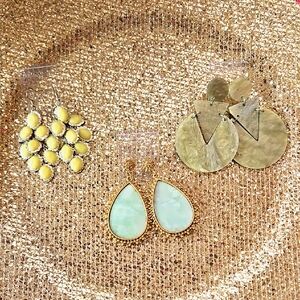 Gold and Green Leaf-Shaped Earrings